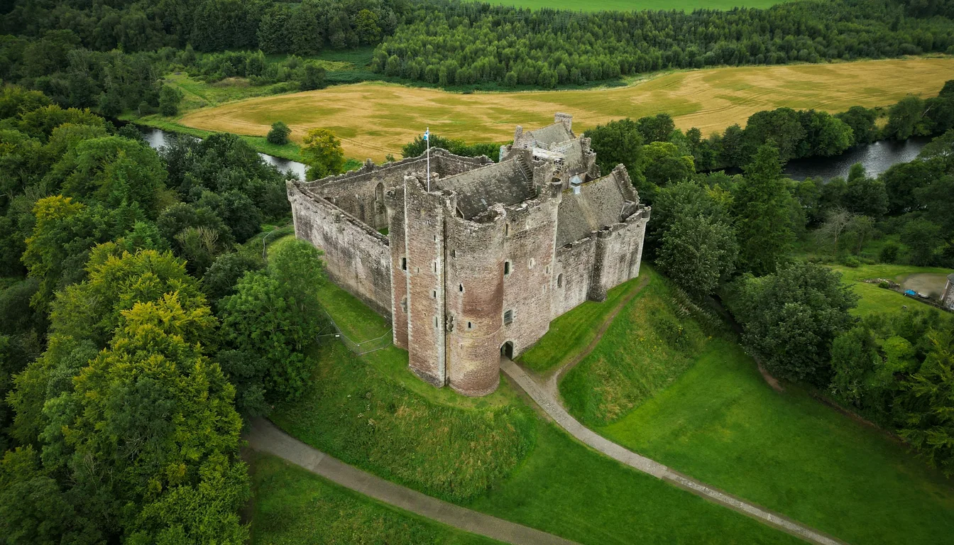 Doune Castle exterior aerial view